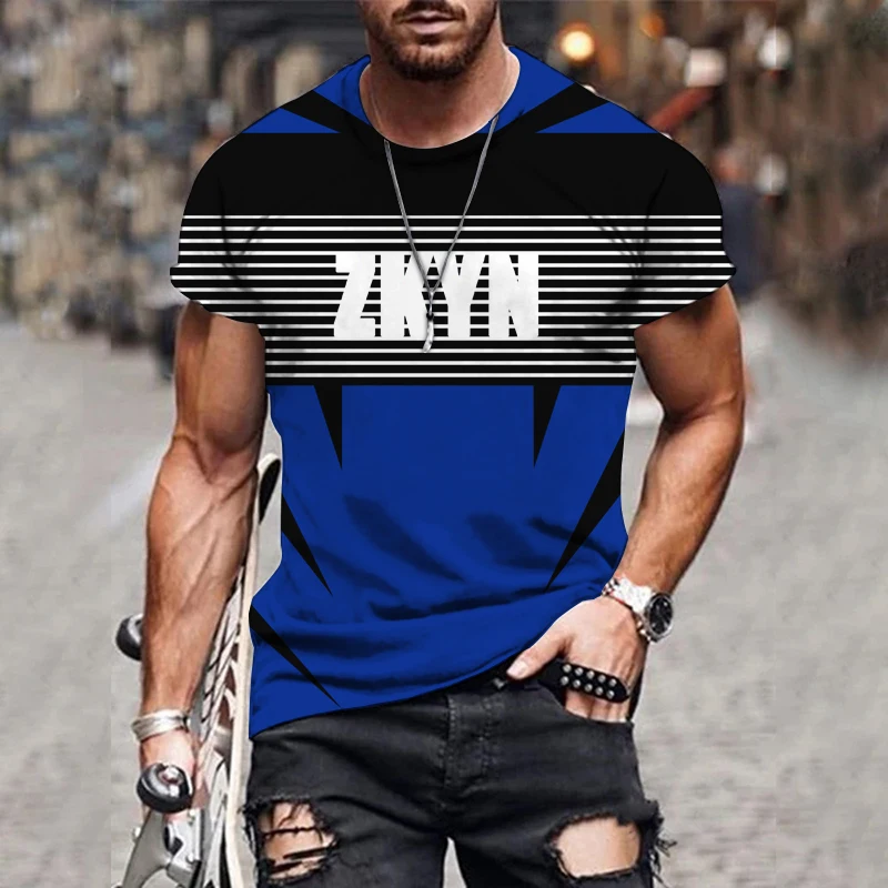 

All-match Simple Stripe Design Street T-shirt Summer New Style Top Streetwear Printed Men's Short-sleeved Casual Oversize 6XL