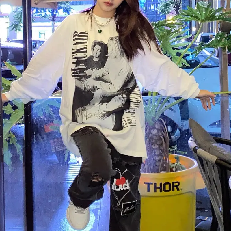 HOUZHOU Grunge женские толстовки большого размера черного цвета винтажная одежда хиппи