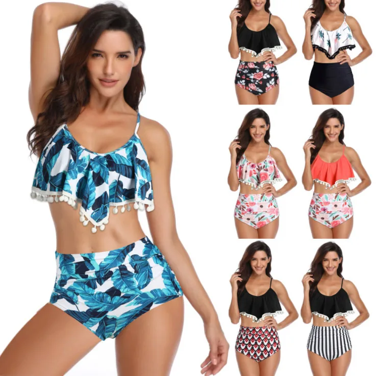 Комплект бикини с подвесками купальник завышенной талией женские купальные