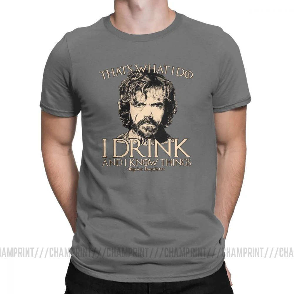 Темно-серый Футболка «Игра престолов», футболки с надписью «I Drink And I Know Things», футболки с тирионом ланнистером для мужчин, винтажные топы с вырезом лодочкой, хлопок, 4X, 5X - Цвет: Темно-серый