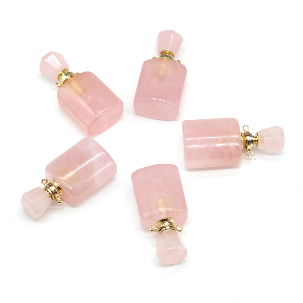 

Natural Semi-Precious Stone Perfume Bottle Pendant 15x34mm Rose Quartz Pendant for Jewelry Making Charm DIY Necklace Accessories