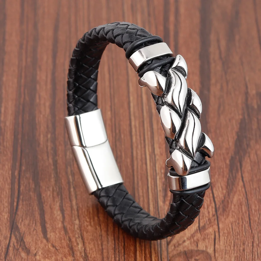 Черные из натуральной кожи винтажные плетеные очаровательные браслеты на