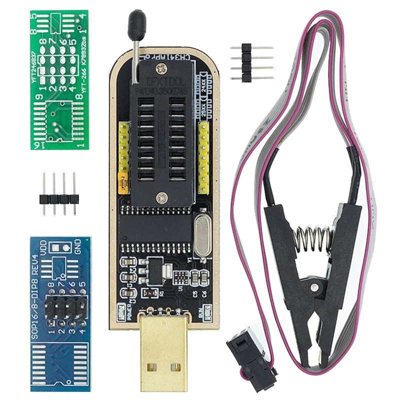 Программатор для EEPROM 93CXX / 25CXX/24CXX модуль USB I21 CH341A 24 25 + зажим SOIC8 SOP8|Интегральные