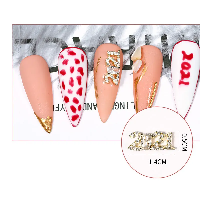 

2pcs / 2021 pattern zircon nail jewelry Real gold-plated color-preserving nail art luxury alloy ornaments DIY accessories tools