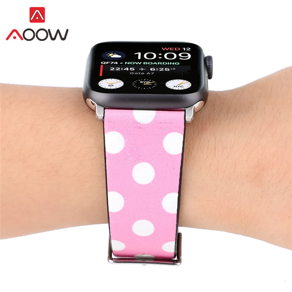 Ремешок для часов из натуральной кожи для Apple Watch 4, 40 мм, 44 мм, 38 мм, 42 мм, браслет с принтом Микки Мауса, ремешок для iwatch 1, 2, 3