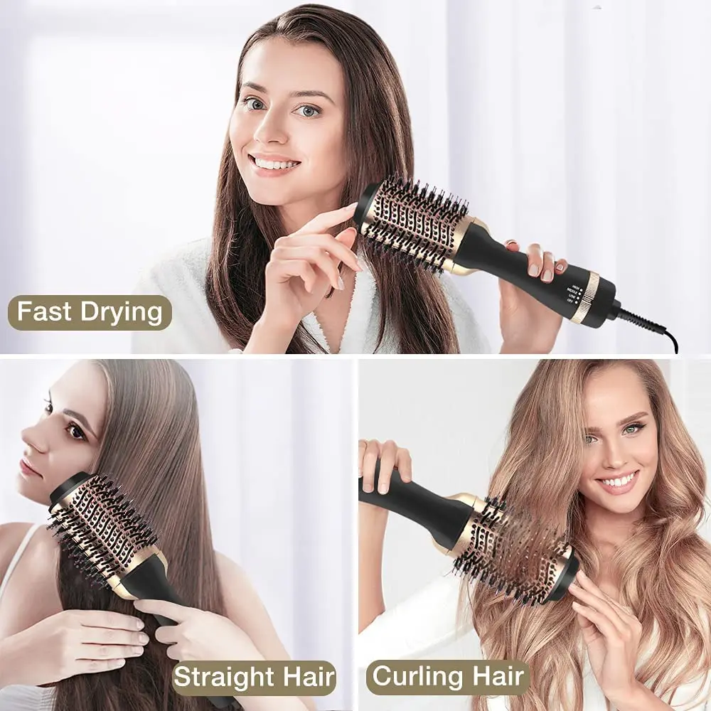 3 in 1 Hot Air Comb Electric Straightening Curling Comb Adjustable Hairdressing Tool Wet Dry Hair Dryer Brush Household Hot Comb