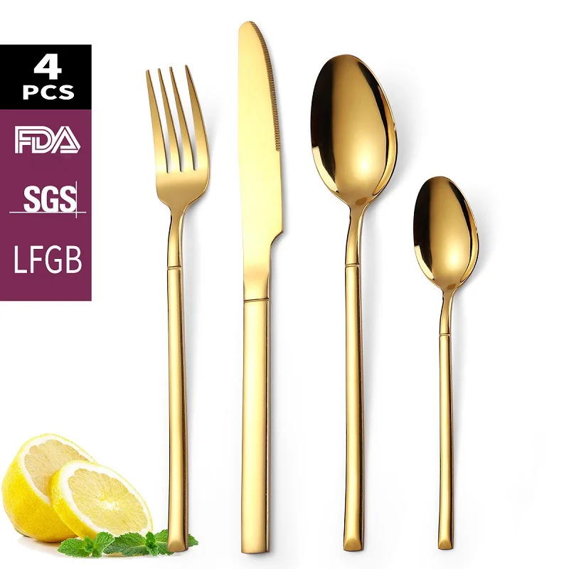 Набор золотых столовых приборов из нержавеющей стали набор 4 ножа вилки кофейные