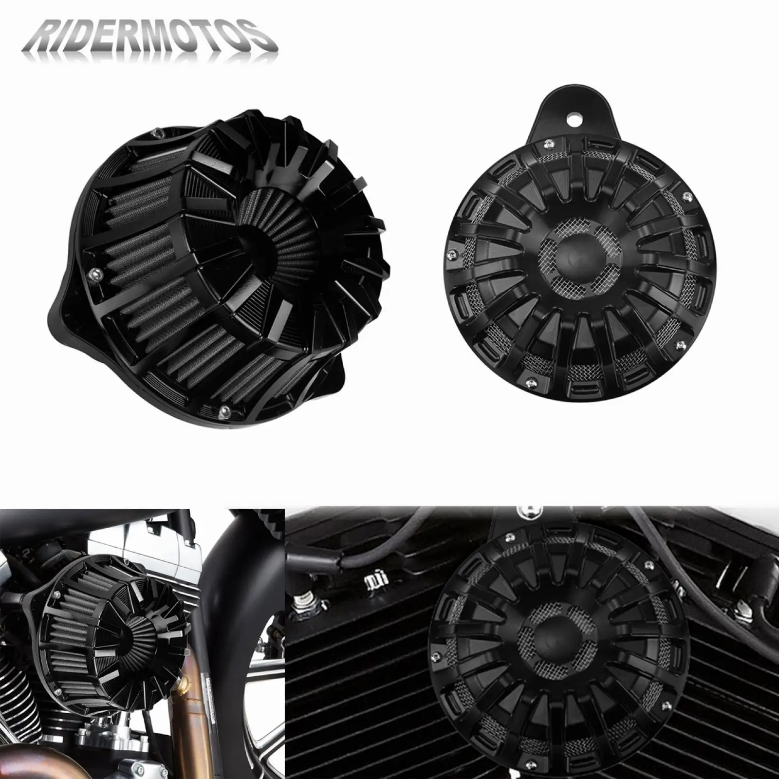 

Motorcycle Black Crafts Air Filter Cleaner Intake Filter CNC Aluminum +Horns Assembly Set For Harley Touring Street Glide 17-up