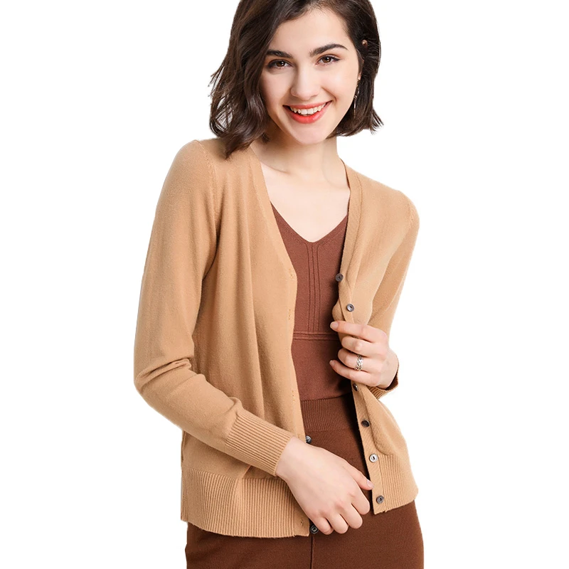 Женский вязаный кардиган однотонный Повседневный с v-образным вырезом и длинным