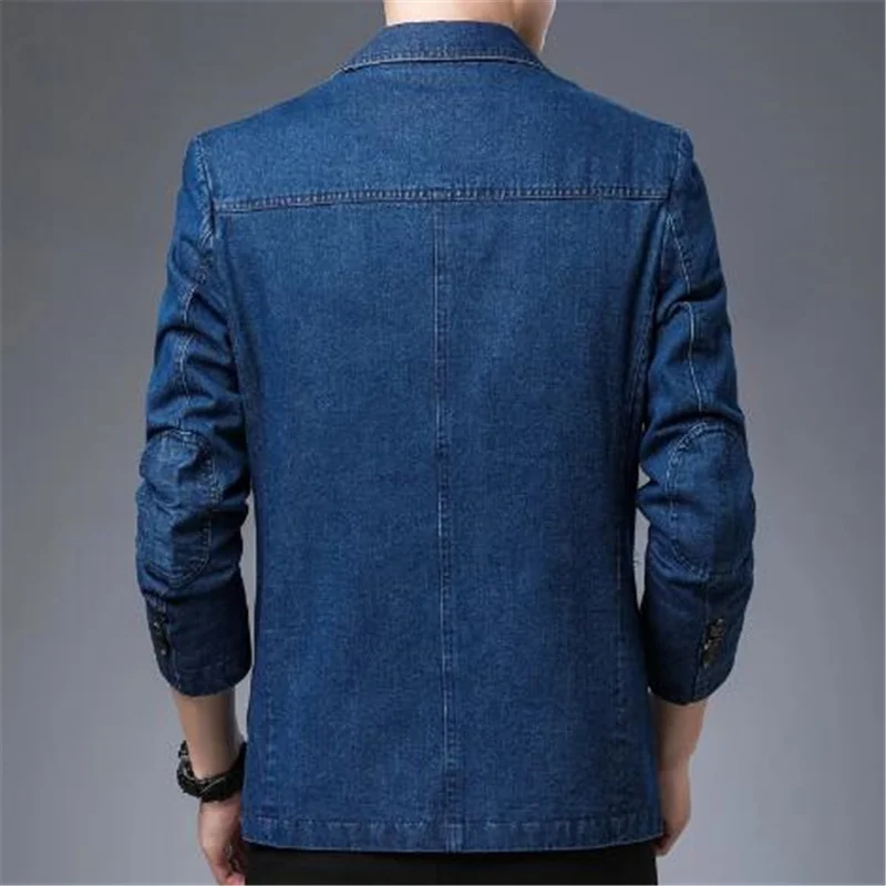 Blue Casual Washed Denim Blazer 2021 Spring Men Slim Fit Soft Mens Brazer Black Suit Jacket Classic Notched Clothing | Мужская одежда
