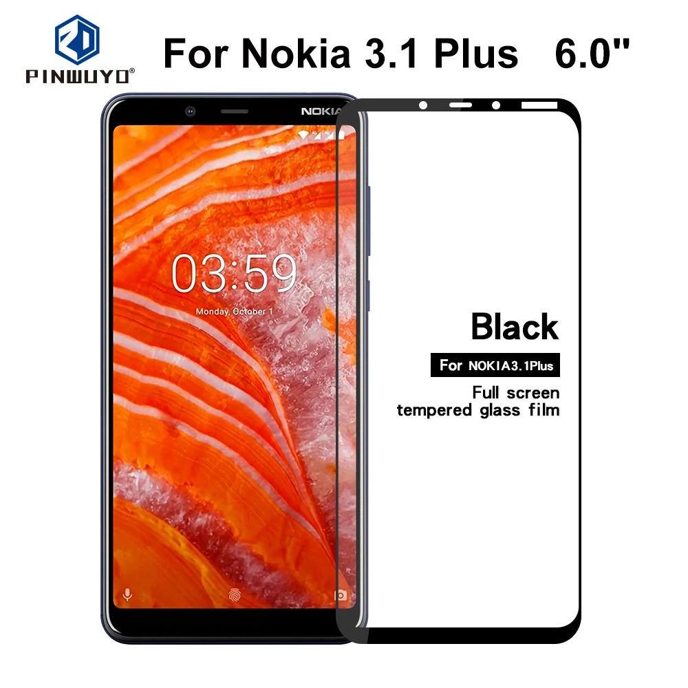 

Прозрачная стеклянная пленка для Nokia 3,1 Plus, 6,0 дюйма, оригинальный Полноэкранный протектор из закаленного стекла PINWUYO для Nokia 3,1 Plus