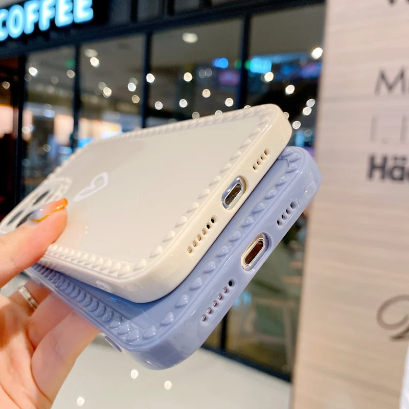 

Love Heart Phone Case For iPhone 11 Cases Iphone 12 Pro Max 12Pro Square Frame Soft Cover
