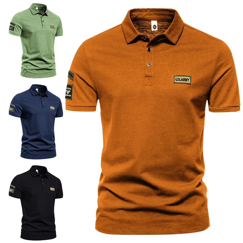 

New Men's Short-sleeved T-shirt Lapel Men's Solid Color Military Style T-shirt Four Seasons Wear Sports Short-sleeved T-shirt