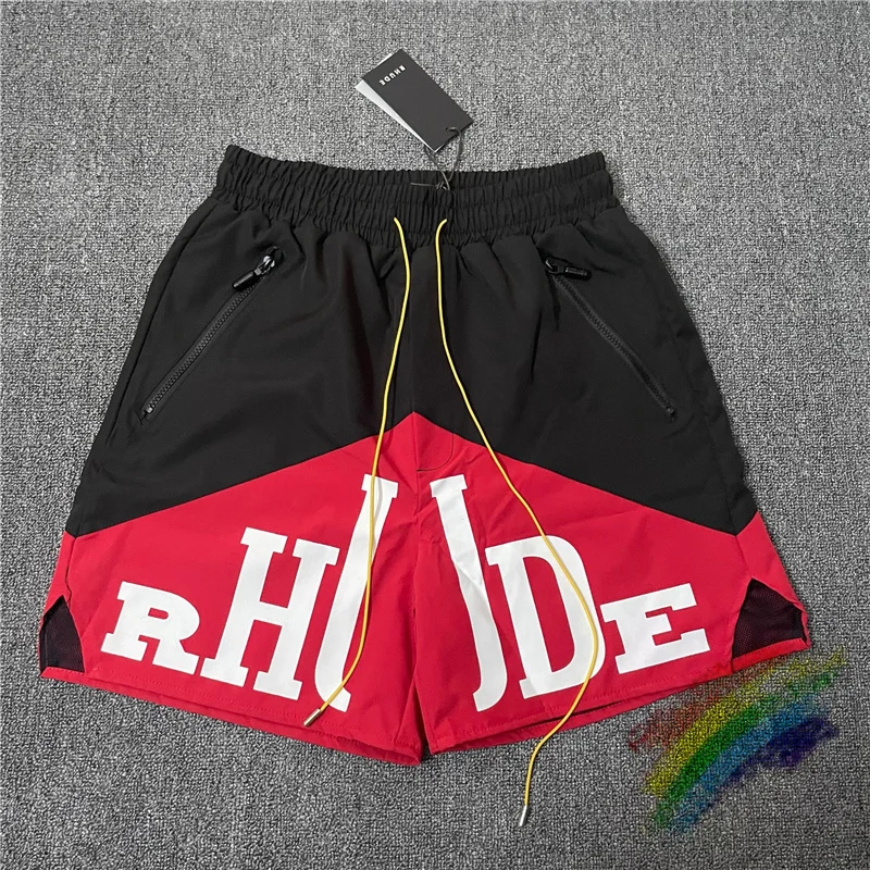 

RHUDE Shorts Men Women 1:1 High Quality Nylon White Letter Print Rhude RH Logo Shorts Pill Zipper Pockets Breeches