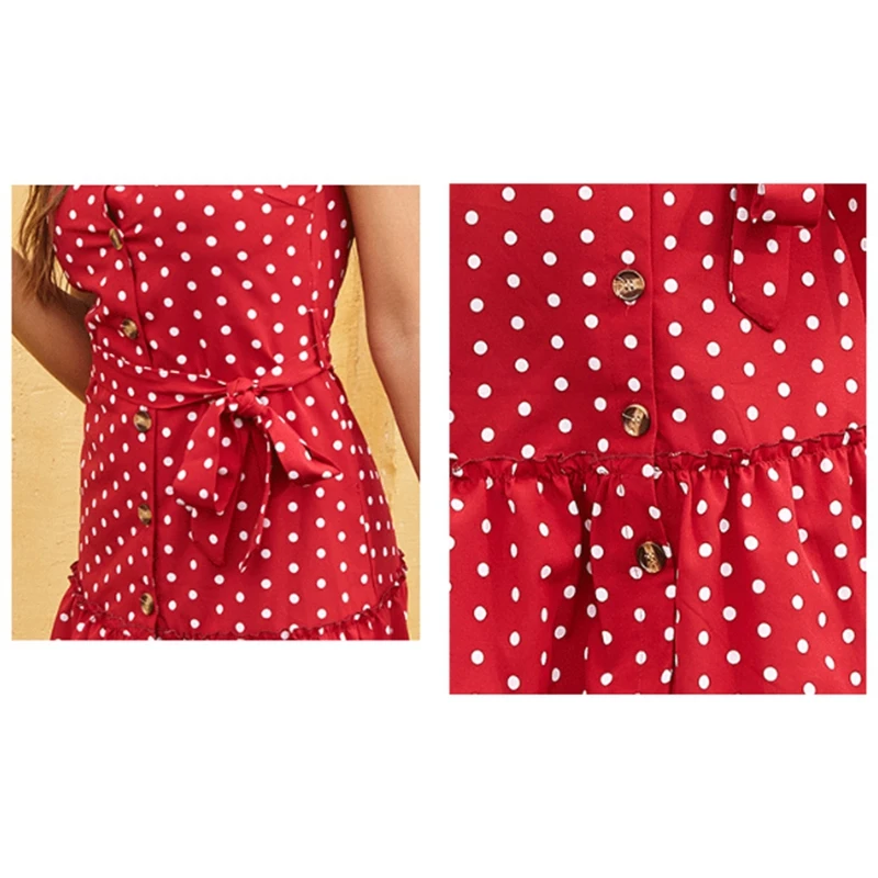 

Summer Dress Boho Style Beach Dress Fashion Sleeveless V-Neck Polka Dot A-Line Dress Royal Blue XL