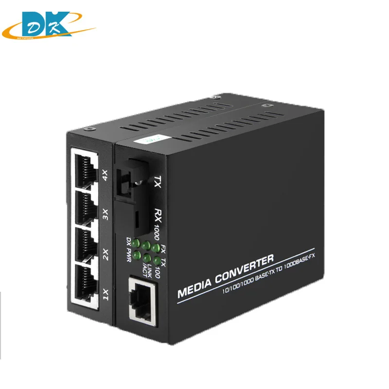 Волоконно-оптический конвертер FTTH 10/100/1000 м 25 км Ethernet медиа-конвертер 4 RJ45 1 SFP Simplex SM
