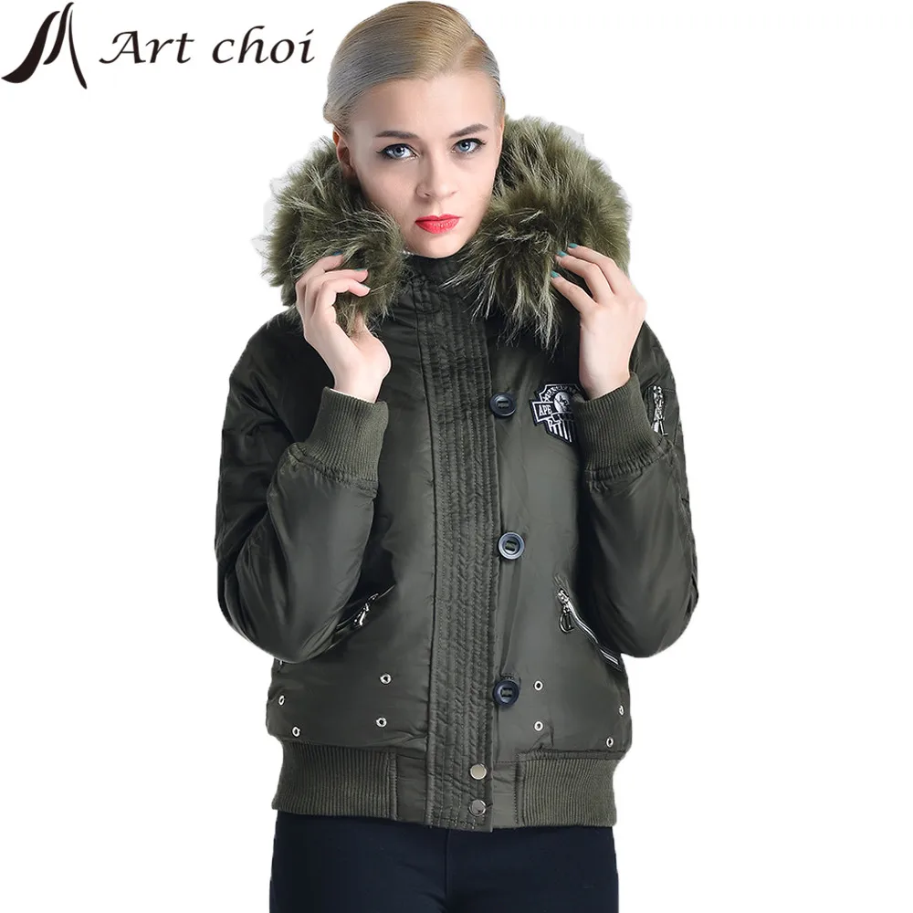 2022 Thick Winter Women Garment Flight Cotton Jacket Padded Parka Hooded Warm Wadded Coat Fur Collar Outercoat Outwear Plus Size