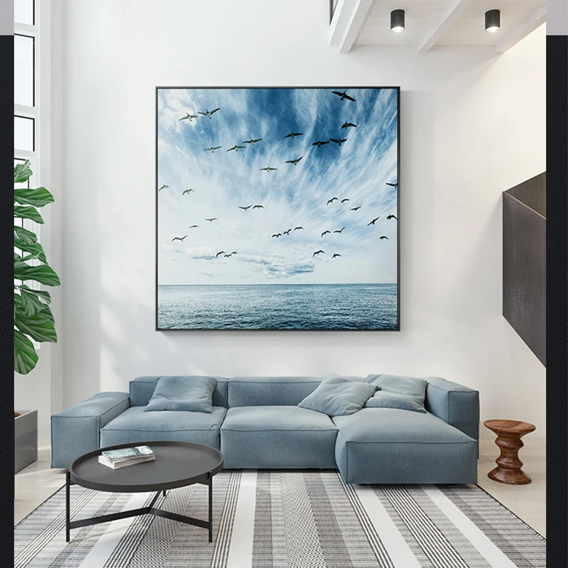 

Скандинавская красивая картина с изображением голубого моря и неба, пейзаж, постер на холсте, Настенная картина для гостиной, спальни, коридора, студийный Декор