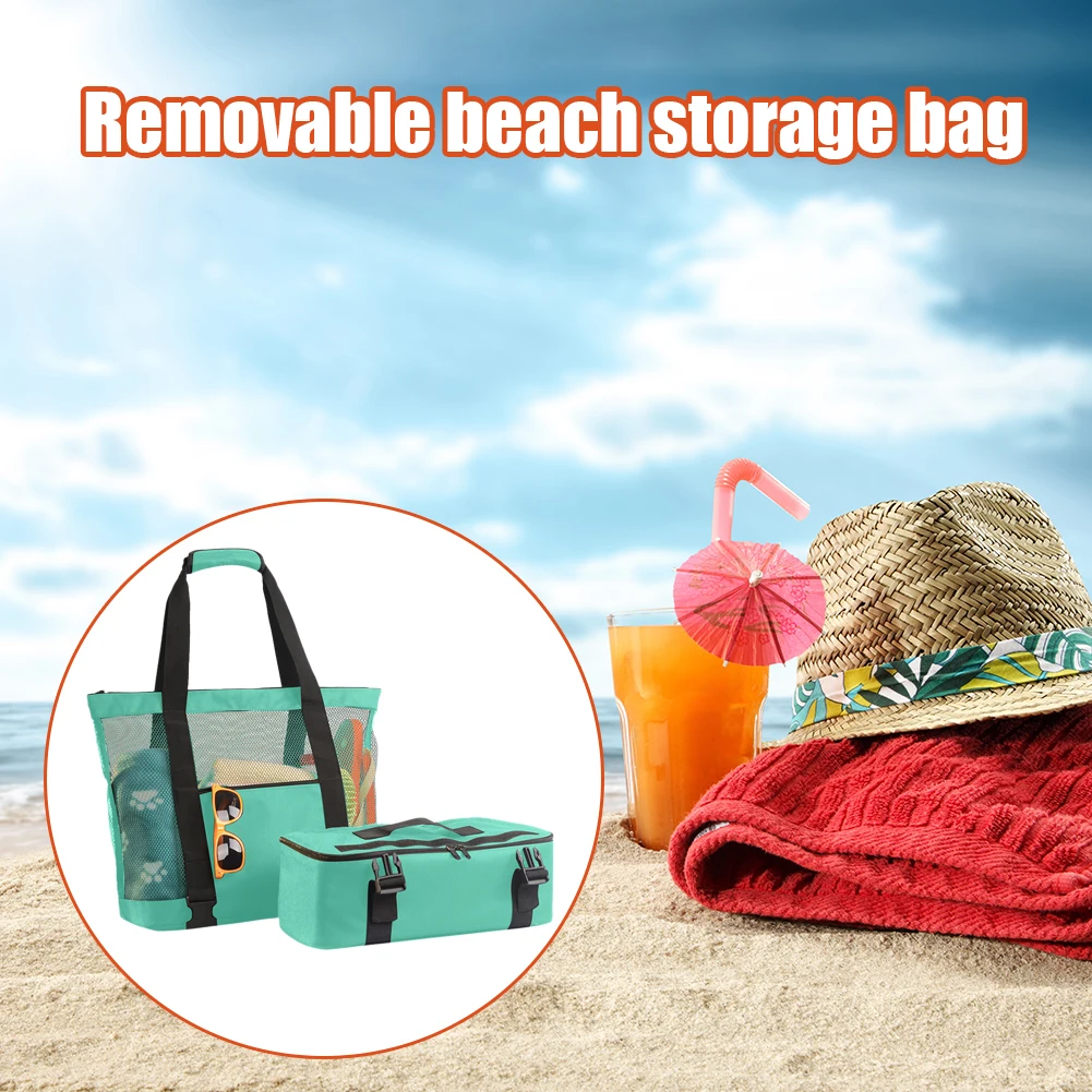 

Large Mesh Thermal Insulated Cooler Picnic Bag Beach Tote Food Storage Bag Handbag Zipper Beach Gear Pool Pouch