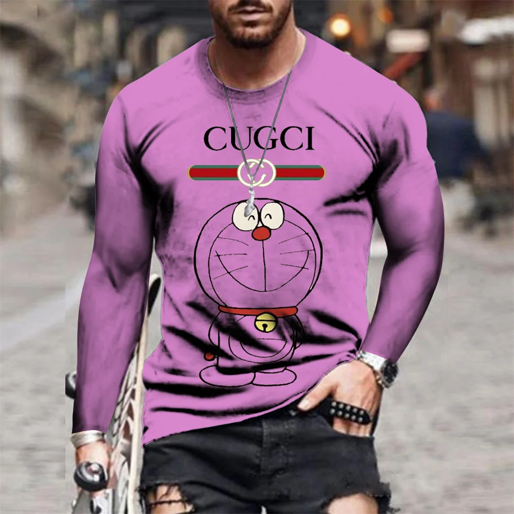 

2021 Summer New Men's 3D GU Classic Anime Long Sleeve Fashion Round Neck Long Sleeve Striped Casual T-Shirt Male Long Sleeve