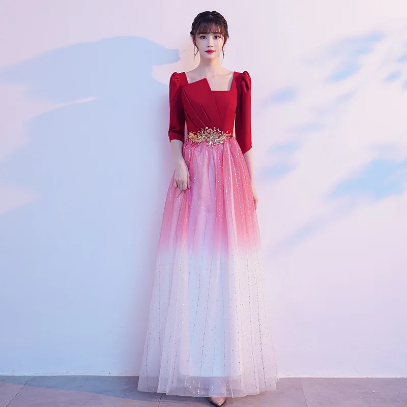 

Lace-satin Patchwork Sexy Chinese Dresses Sparkly Stylish Sequins Pleated Cheongsam Evening Gown Bling Exquisite Gradients Qipao