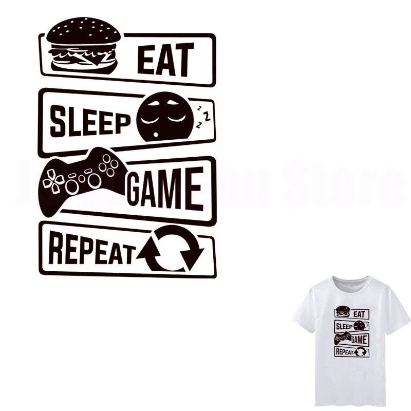 Европейские полосатые Аппликации нашивки с надписью EAT SLEEP GAME термонаклейки для