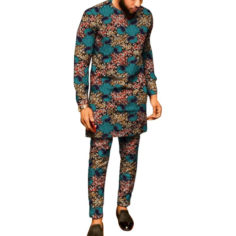 Африканская одежда Мужской комплект с принтом рубашка брюками комплекты