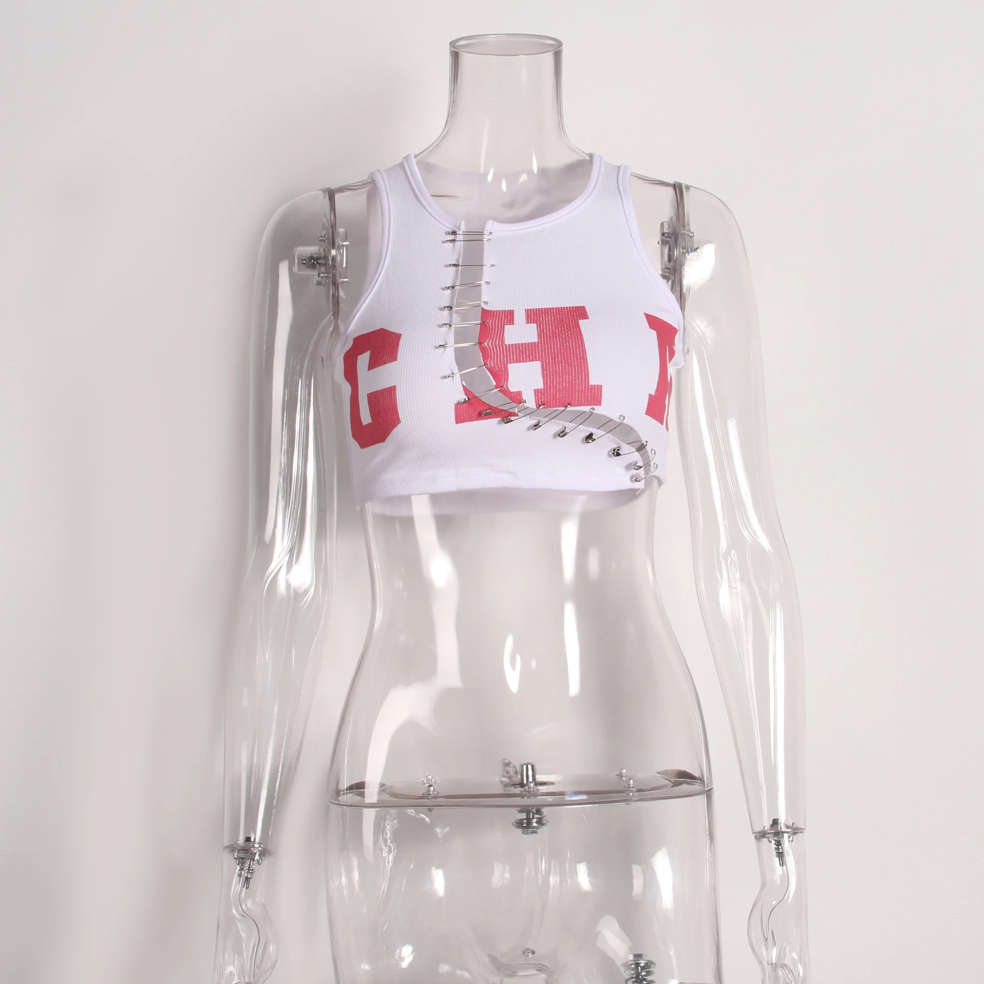 Наряды с буквенным принтом белого цвета без рукавов | Женская одежда