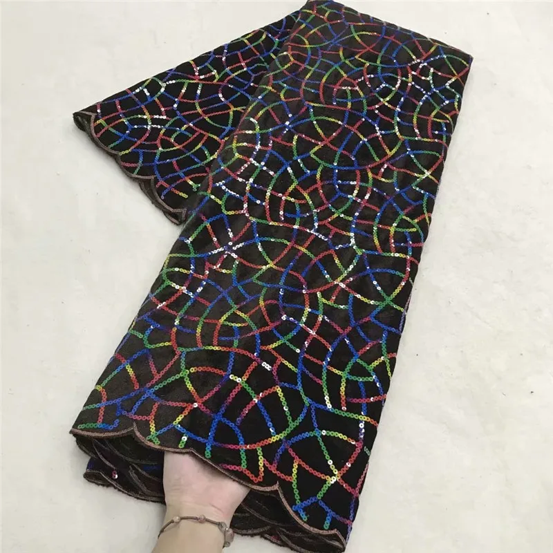 Нигерийская кружевная ткань 2020 высокое качество блесток Черная Королевский