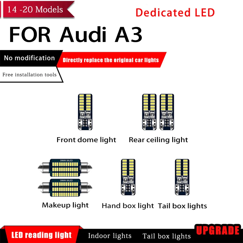 

7 шт. посылка ные лампы для чтения салона автомобиля, 39 мм, 12 В, для Audi A3 2014-2020
