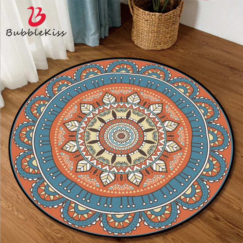 Новые стильные ковры для гостиной синий цветочный узор нескользящий круглый