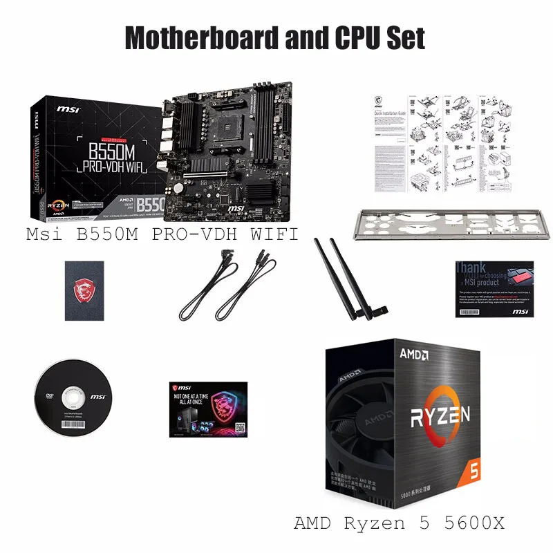 

Brand New MSI B550M PRO-VDH WIFI Motherboard + AMD Ryzen 5 5600X Processor Set for Desktop DIY