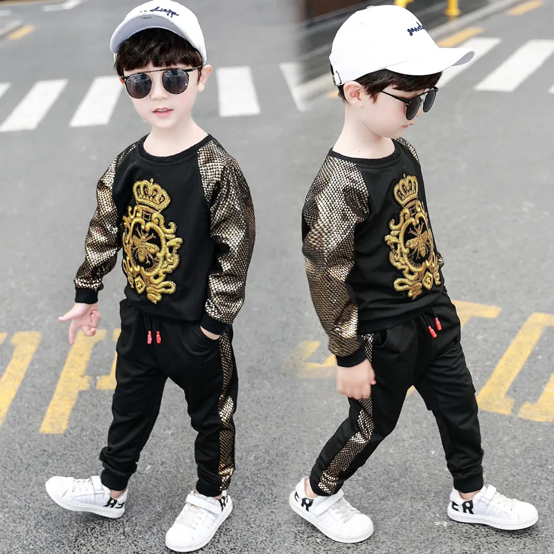 

Childrens Clothing Toddler Boy Clothes 2021 New Spring And Autumn Long-Sleeved Round Neck Sports Sweater Pants Clothes For Boys