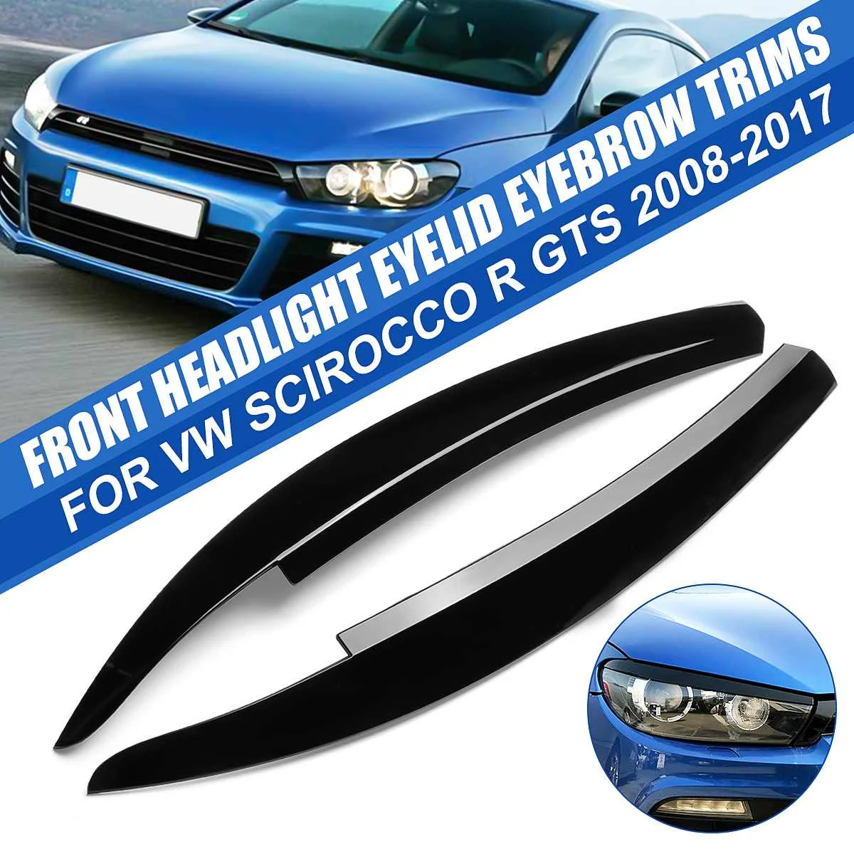 

Pair For VW Scirocco R GTS 2008-2017 Front Headlight Eyelid Eyebrow Trims Caver Black/Carbon Fiber