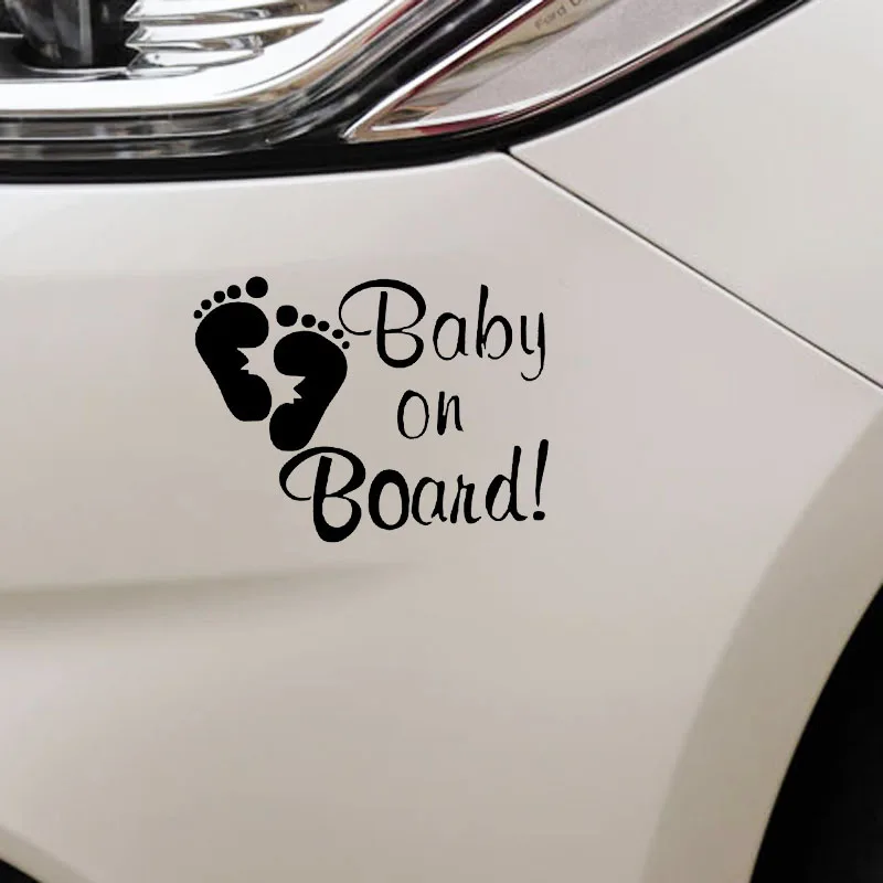 

Car Stickers BABY ON BOARD Footprints Car Stickers Decals Trunk Window Decoration Accessories Waterproof Black/white,16cm*12cm