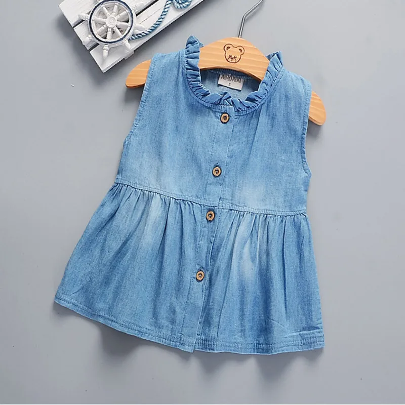 Новое модное джинсовое хлопковое платье принцессы для малышей детское летнее