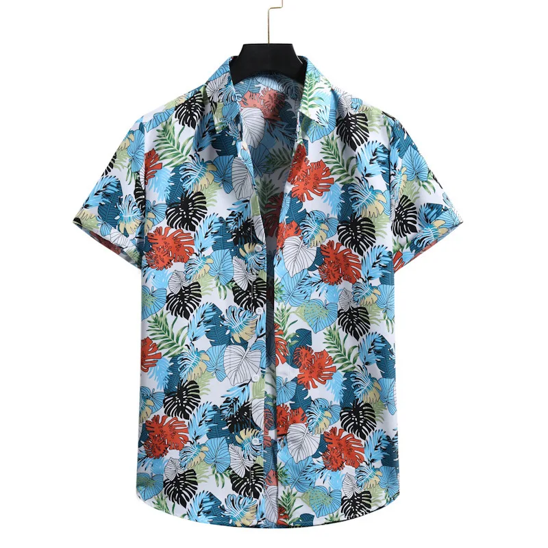 

2021 New Men Hawaiian Shirts Regular Fit Short Sleeve Beach Top Blouse Casual Button Hawaii Floral Print Shirt for Men