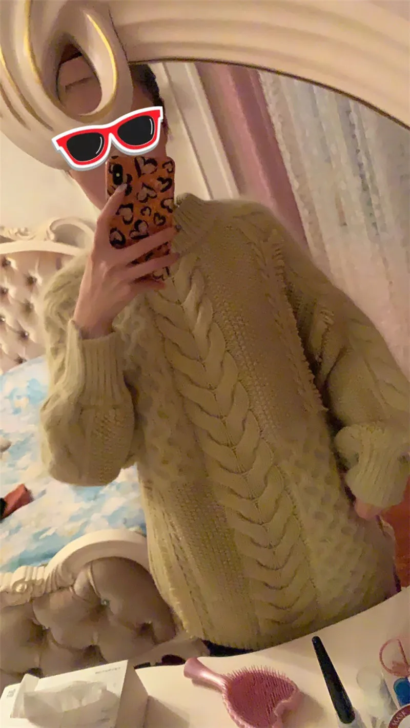 Женский Длинный Свитер оверсайз толстый теплый свитер с круглым вырезом и желтой