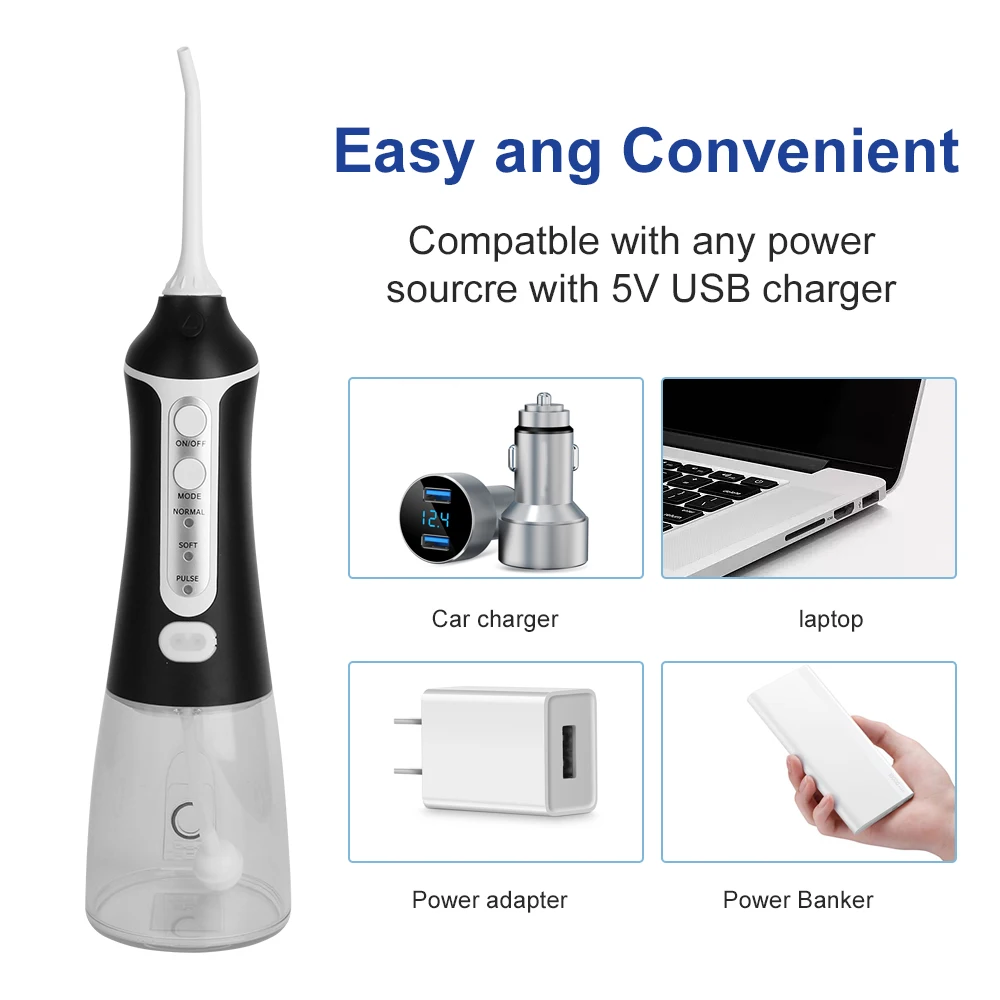 

Portable Oral Irrigator 3 Modes 300ml Dental Water Flosser Water Tank Waterproof USB Rechargeable Irrigator Dental Teeth Cleaner