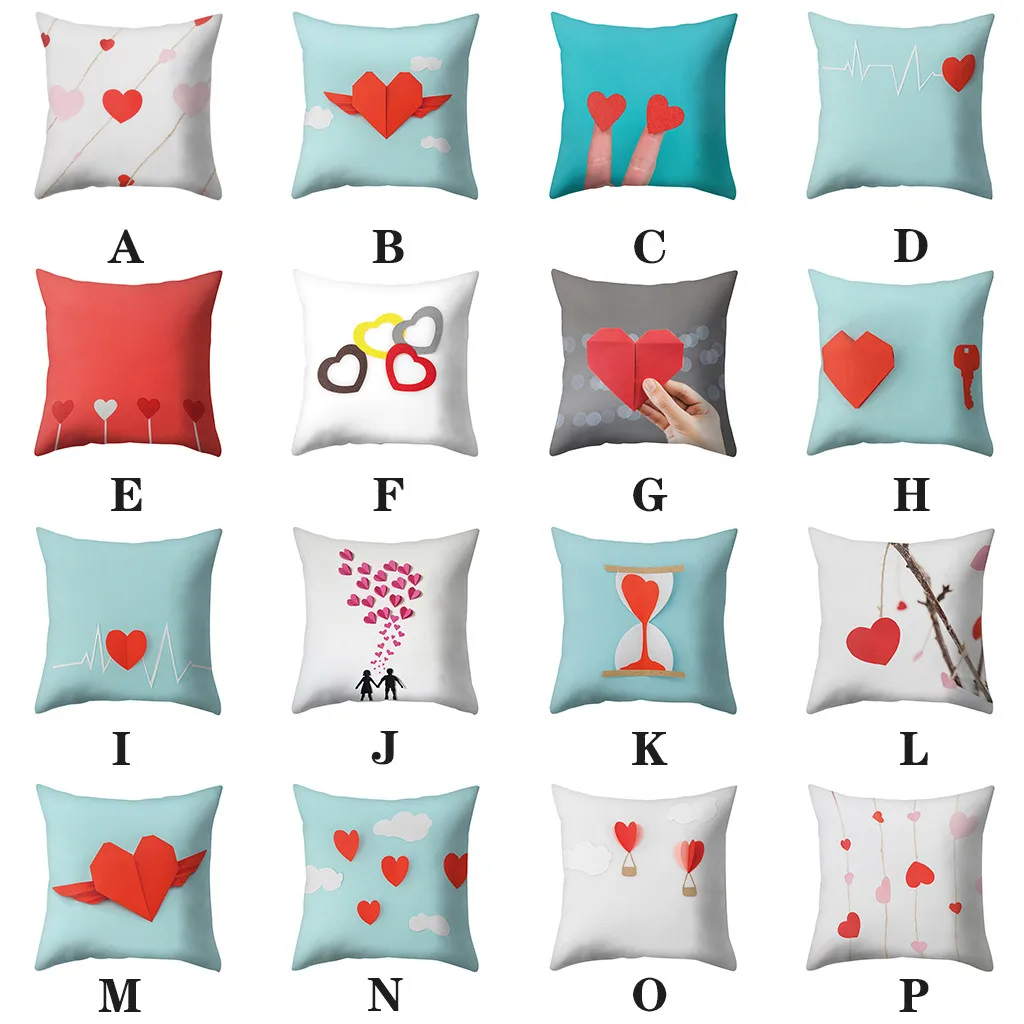 Чехлы для подушек серии Happy Valentine с красными сердечками Полиэстеровые наволочки