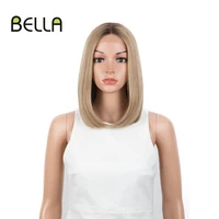 bella bob wig synthetic lace wig 12 inch short bob hair omber blonde pink blue black middle part straight hair wigs for woman