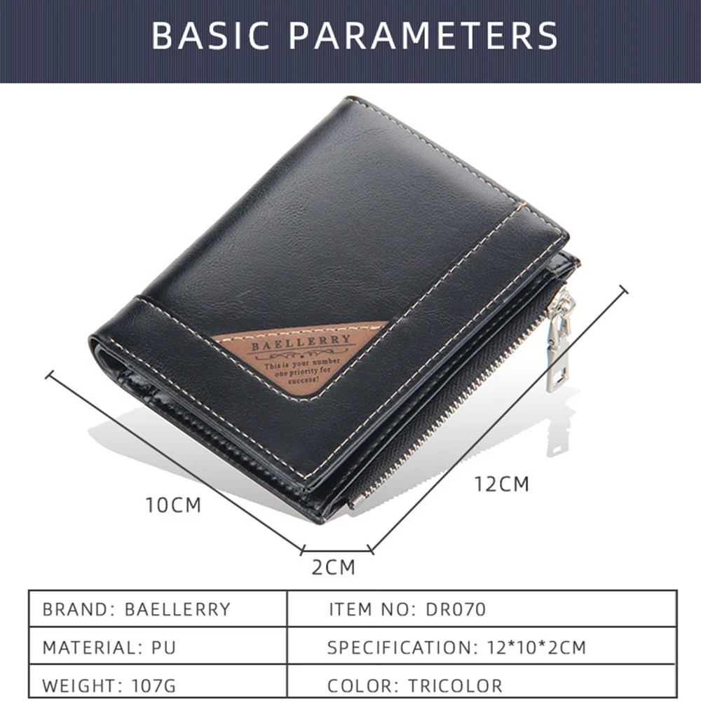 2021 High Quality Men's Wallet Fashion PU Leather Vertical Zipper Coin Purse Large Capacity Buckle Male Solid Color Card Holder | Багаж и