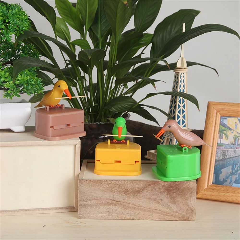 

Smart Small Bird Toothpick Container Automatic Toothpick Dispenser Toothpick Holder Storage Box Desk Decoration Kitchen Supplies