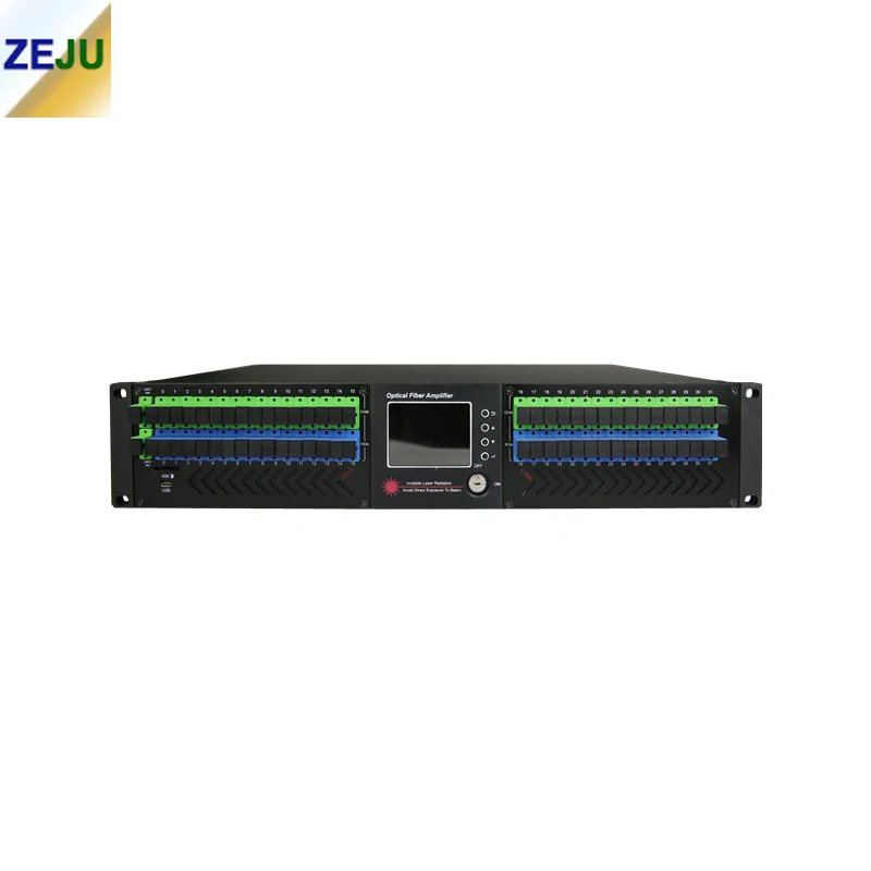 High Power 32 PON EDFA FTTH SC/APC UPC 2U CATV Network 32 Ports 23dbm WDM Optical Fiber Amplifier With English Web Management