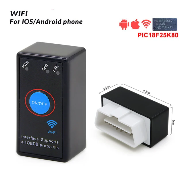 Мини ELM327 WiFi/Bluetooth V1.5 PIC18F25K80 чип OBDII диагностический инструмент IPhone/Android/PC ELM 327 V 1,5 автоматический сканер считыватель кода - Цвет: ELM327 wifi