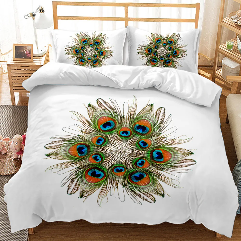 

Bohemian feather Bedding Sets HD Digital Print Duvet Cover+ Pillowcase 2/3pcs Customized bed set US/AU/EU size 12 Size
