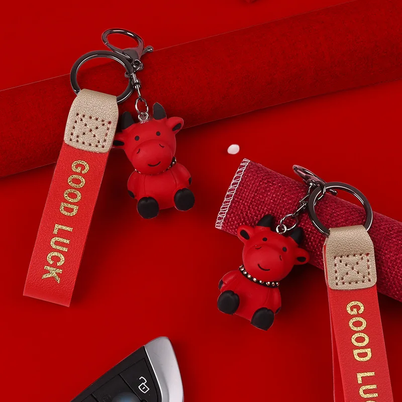 

New Mascot Red Bull Keyring Student Backpack Beautiful Pendant Car Seat Keychain Birthday Gift Friend Keychains