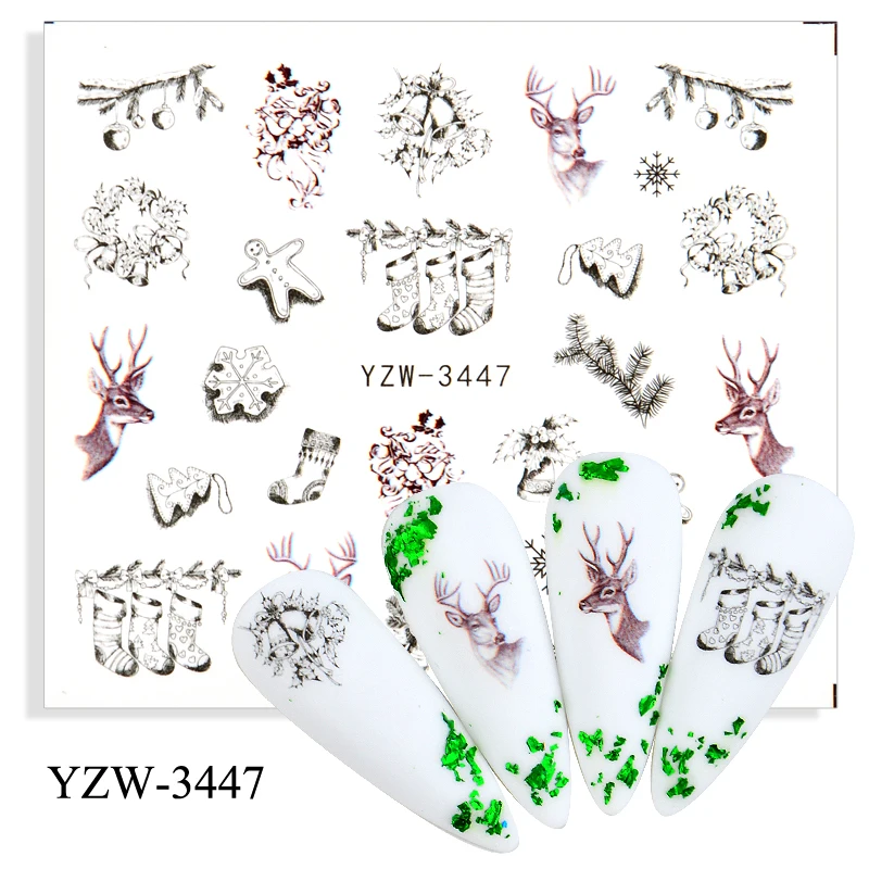 

2021 NEW Designs Christmas Stickers For Nails Black Abstract Elk Snowman Sexy Lady Design DIY Manicure Decorations Decals