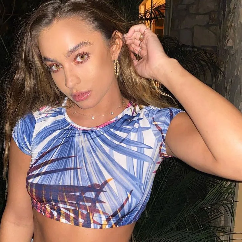 

Женская Повседневная футболка с коротким рукавом Y2K, Модный пуловер с абстрактным принтом и открытым пупком, топы