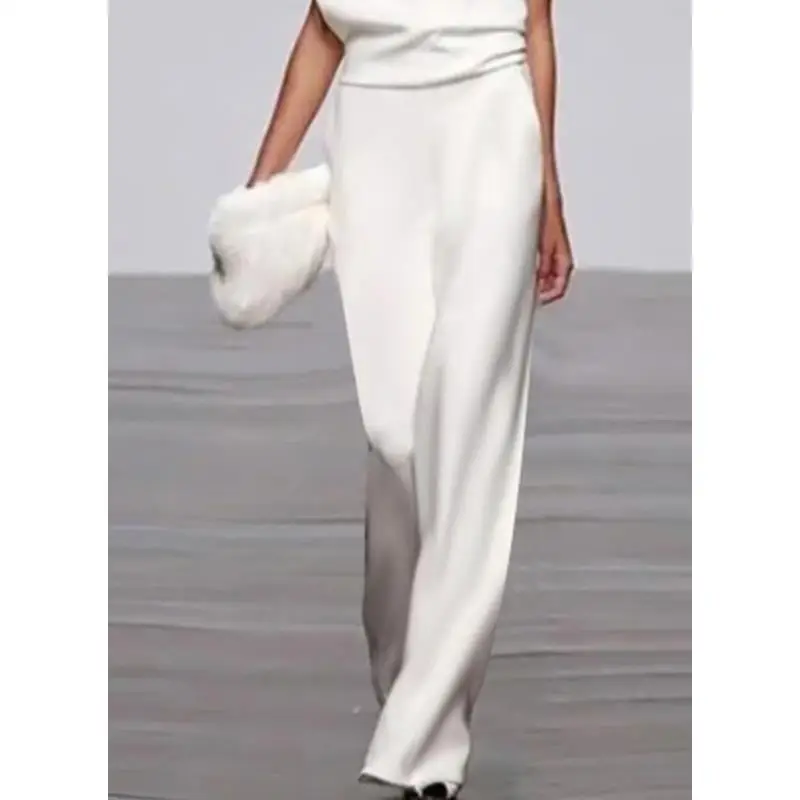 

2021 Summer New European And American Fashion Show Design Sense Printing Sleeveless Top Wide Leg Pants Suit Two Piece Joskaa